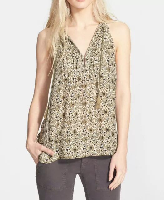 Joie NEW Shara Printed Silk V-Neck Sleeveless Halter Shirt Top Blouse Size XS