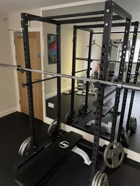 Power Rack Squat Rack Pull Up Weight Lifting Training Station + Bar And Plates