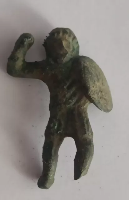 Rare Ancient Celtic Bronze Figurine Of A Warrior With Shield 200-100 B.c.