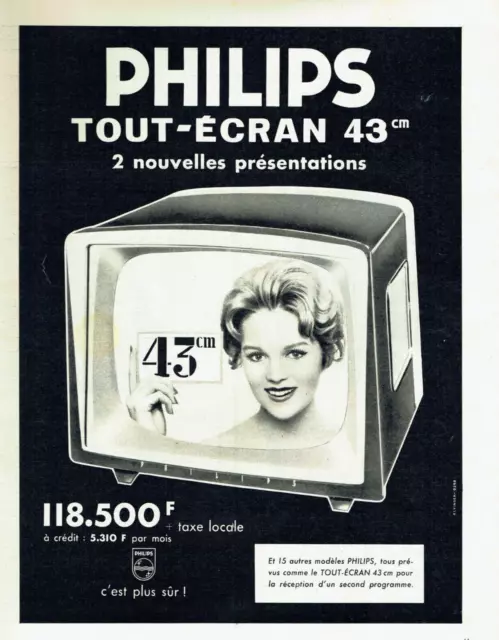 publicité Advertising  1022  1959   téléviseur Philps  tout-écran   43 cms  nouv