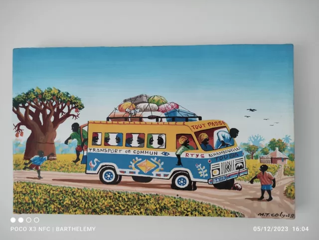 Tableau huile sur toile  Africain  Autobus de Brousse (Senegal) de MT Coly 2