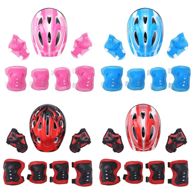 7Pc Children Safety Helmet Knee Wrist Elbow Pad Sets For Roller Scooter Cycling