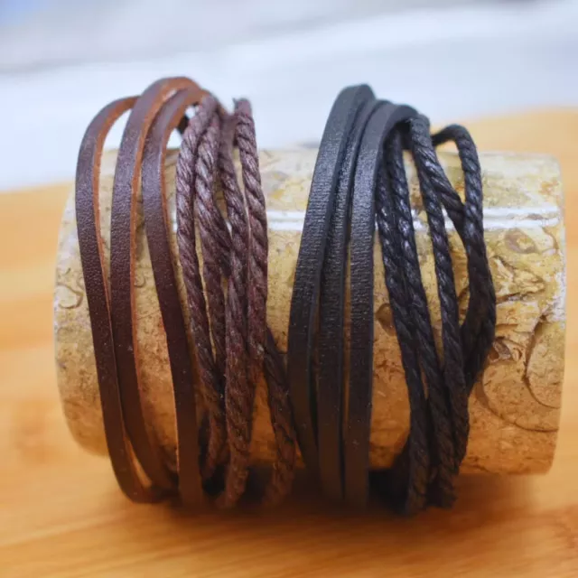 Mens Boys Handmade Leather Braided Surfer Wristband Bracelet Bangle Wrap