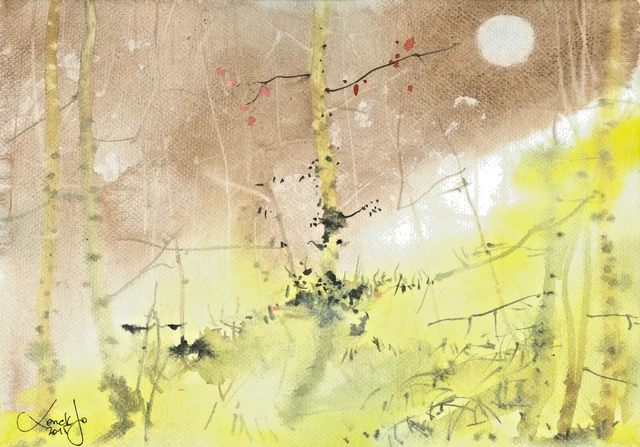 pintura de acuarela aquarelle Imagen original (30x21) cm0349 PL Landschaft