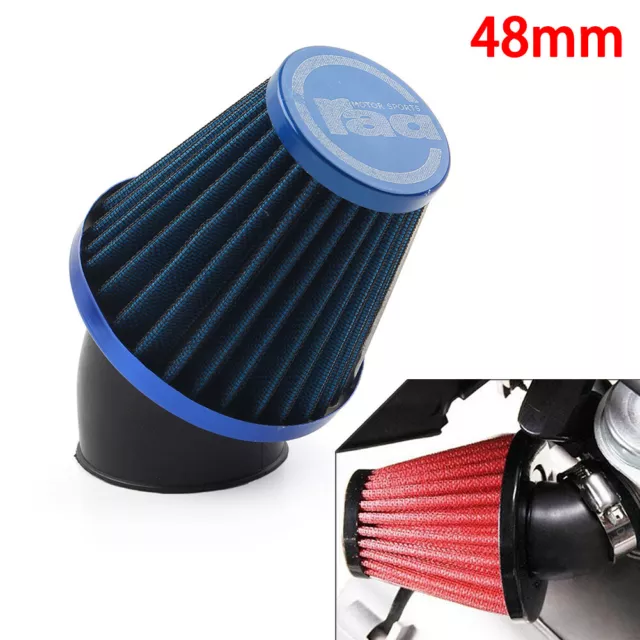 Motorcycle 48mm Air Intake Filter Cleaner Rubber Bend Inlet Stainless Steel Blue
