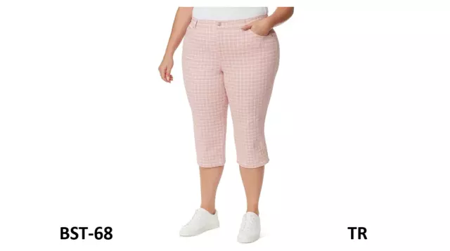 Gloria Vanderbilt Women Plus Size Amanda Capri Jean,Rosy Pink-Refined Plaid, 18W