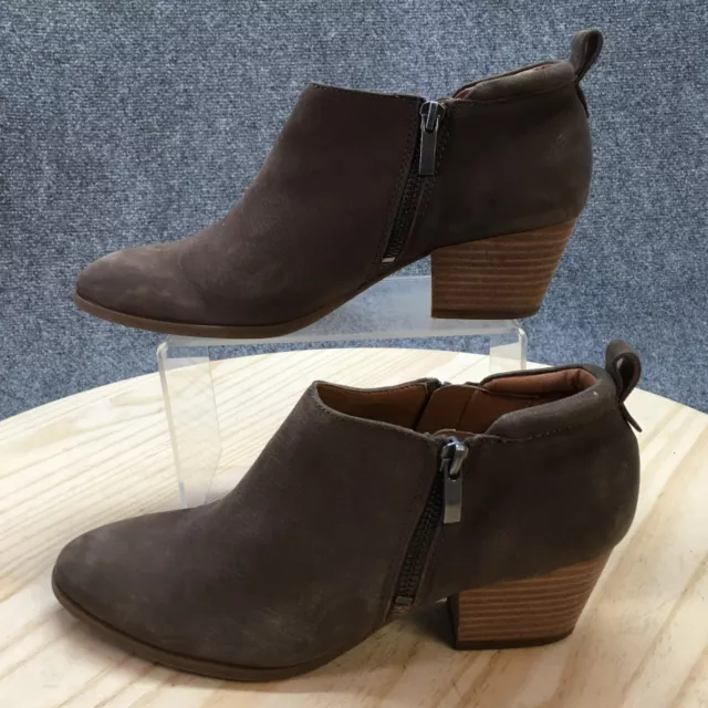 Franco Sarto Boots Womens 8M Granite Ankle Booties Brown Leather Zip Block Heels 2