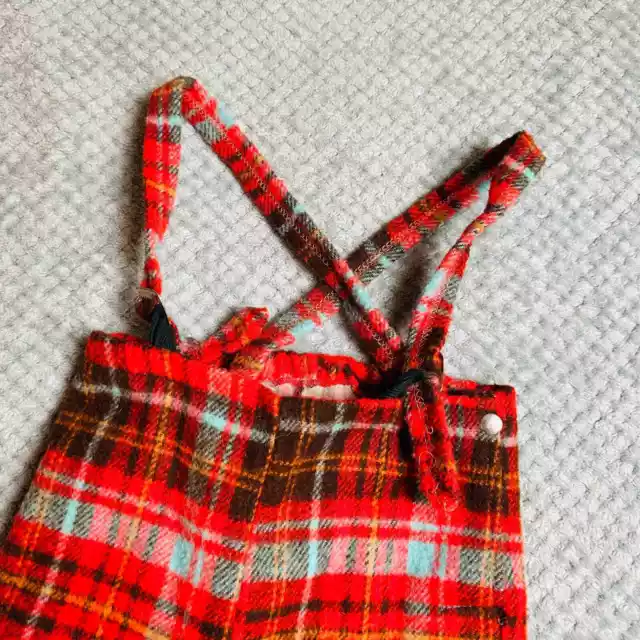 vintage handmade wool blend red plaid lederhosen toddler/kids size retro pants 3