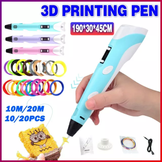 3D Printing Pen Drawing Pen Printer + LCD Screen + USB + 3 Free Filaments Gift