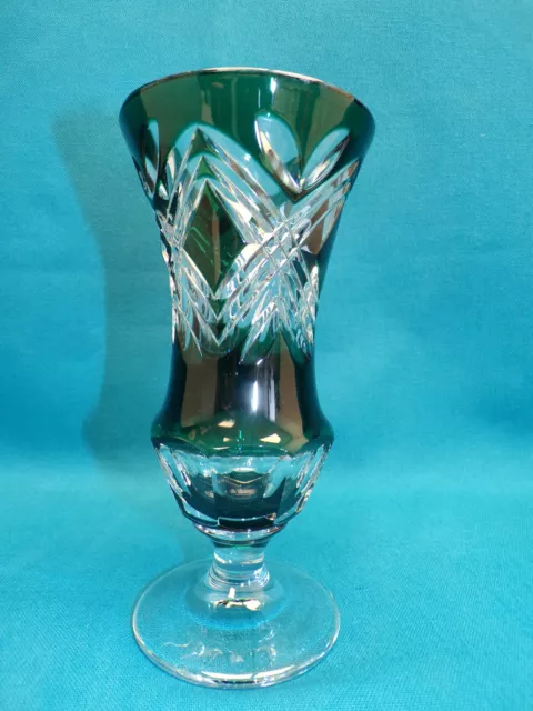 Val Saint Lambert Vase En Cristal Taillé Double Vert 3