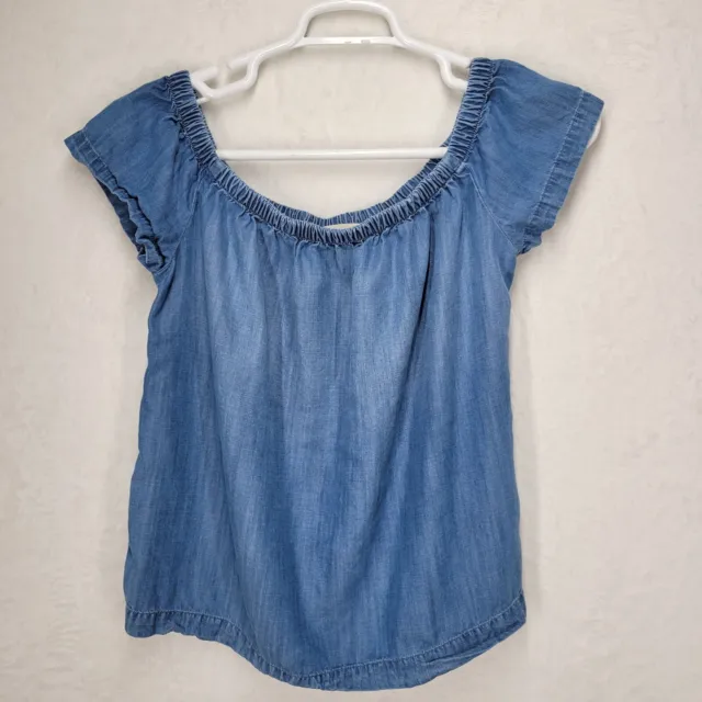 ANTHROPOLOGIE Cloth & Stone Womens Medium Off The Shoulder Blue Chambray Top
