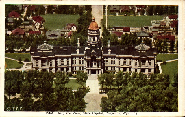 Vintage Postcard Airplane View State Capitol Cheyenne Wyoming unused