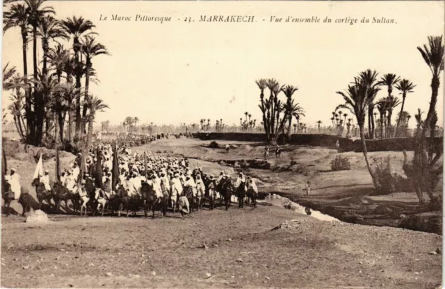 CPA AK Marrakech - Vue d'Ensemble du Cortege du Sultan MAROC (963627)