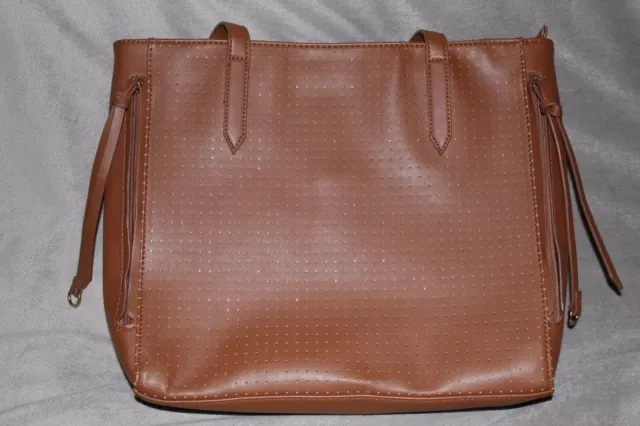 Studio Collection Perforated Tote Bag 14" Laptop Purse Brown Faux Leather NEW