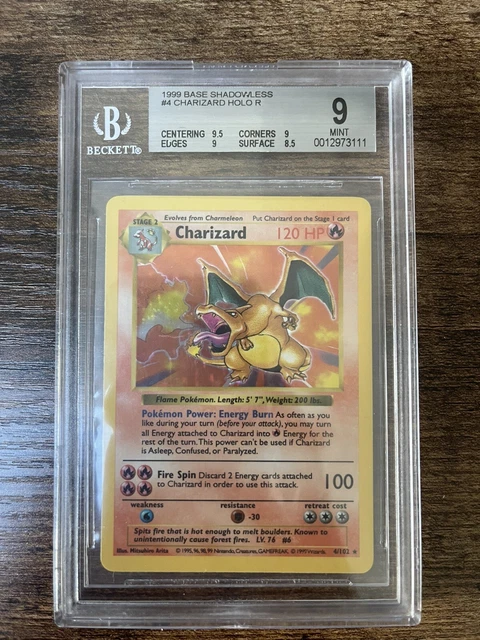 Shadowless Base Charizard 1999 POKEMON BASE Set 4/102 Shadowless Holo Charizard #4 Beckett Bgs 9 ...