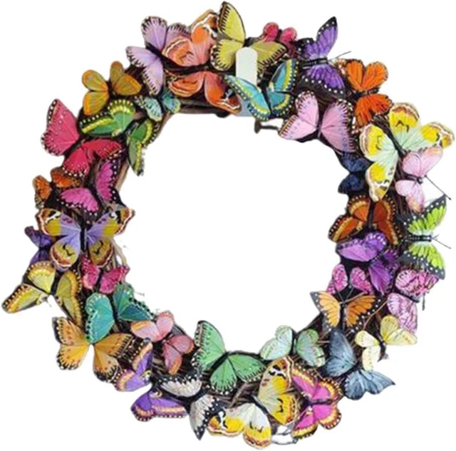 Artificial Wreath for Front Door, Dry Rattan, Butterflies