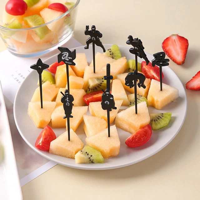 9pcs/set Mini Ninja Style Fruit Fork Kid Snack Dessert Bento Lunches Party De-DB