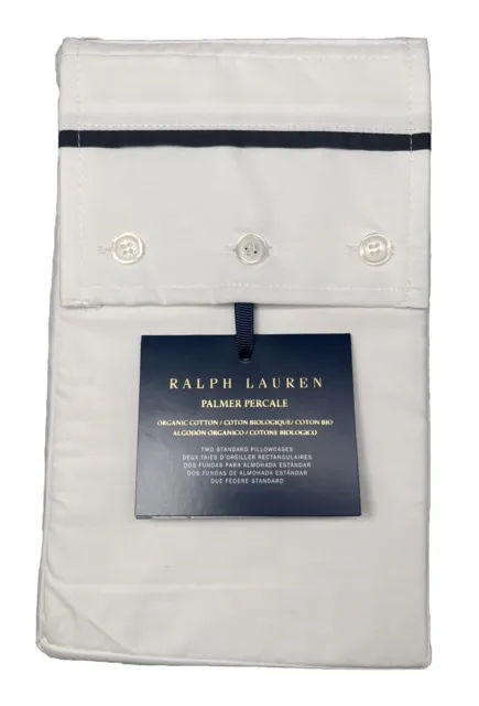 Ralph Lauren Palmer Percale Standard Pillowcase Set 2 Loft Gray White Pair New