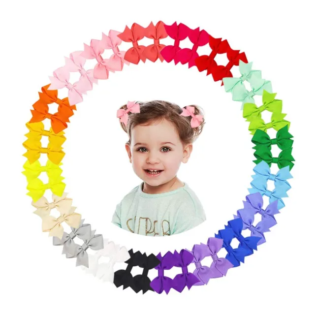 40Pcs 2 Inch Baby Hair Bows Clips, Tiny Grosgrain Hair Ribbon Toddler Hair Bows