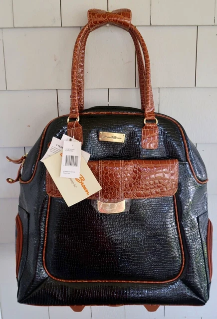 SAMANTHA BROWN Black & Camel Brown, Croco WHEELED SATCHEL, Weekend Bag NWT 2013
