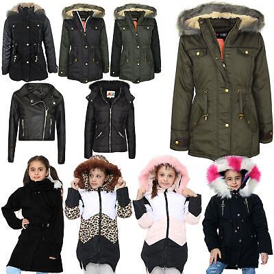 Kids Hooded Parka Jacket Faux Fur Warm Coat New Fashion Girls Age 2-13 Years