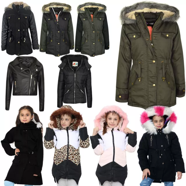 Kids Hooded Parka Jacket Faux Fur Warm Coat New Fashion Girls Age 2-13 Years