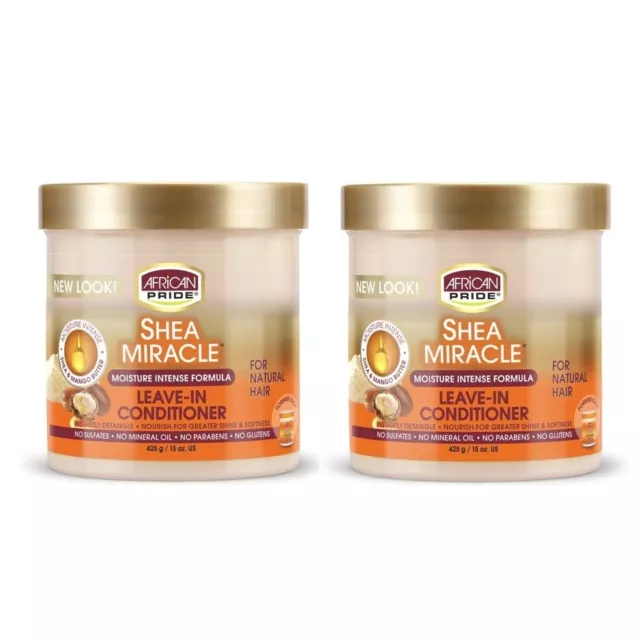 2 X African Pride Shea Butter Moisture Intense Miracle Leave in Conditioner 425g