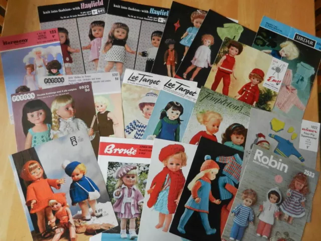 Bundle of 19 Vintage Dolls Clothes Knitting Patterns