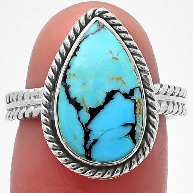 Lucky Charm Tibetan Turquoise 925 Sterling Silver Ring s.7 Jewelry R-1065
