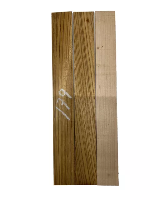 3 Pack, Zebrawood+ Hard Maple  Thin Stock Lumber Board-Wood 16"x 2"x 1/4", #179