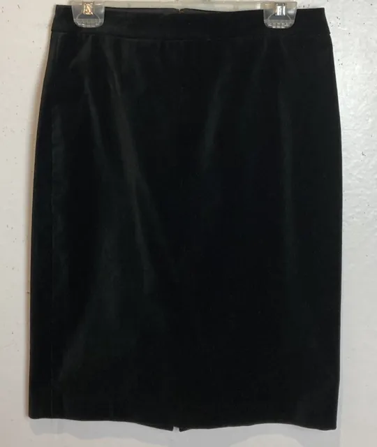 J Crew Pencil Skirt Womens Size 2 Black Velvet Stretch Below Knee Length Slit