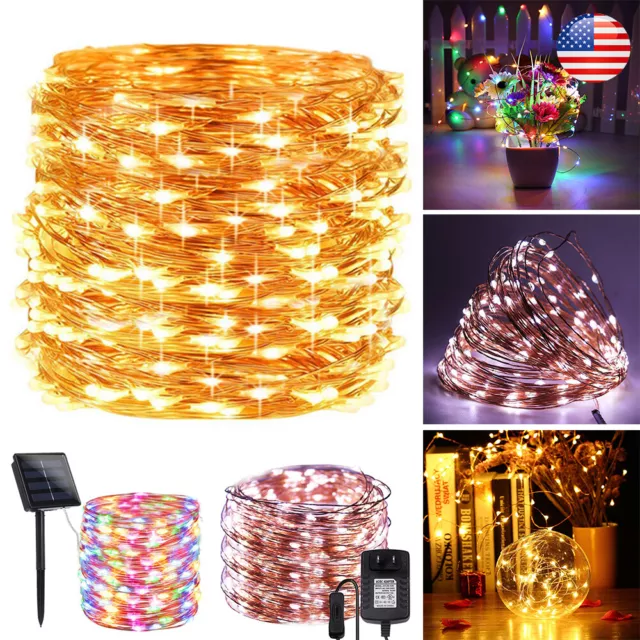 100/200 LED Solar Fairy String Lights Plug In Outdoor Waterproof Christmas Lamp