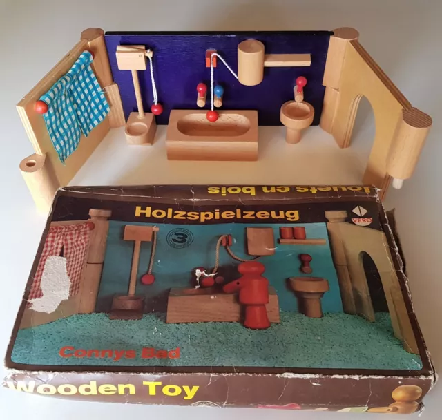 Connys Bad VERO Holzspielzeug Badezimmer Holz Puppenstube Puppenhaus DDR in OVP
