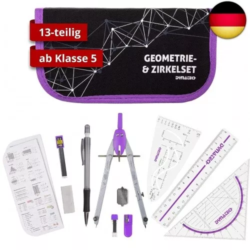 DynaTech Zirkel Set Geometrieset 13-Teilig mit Schnellverstellzirkel,