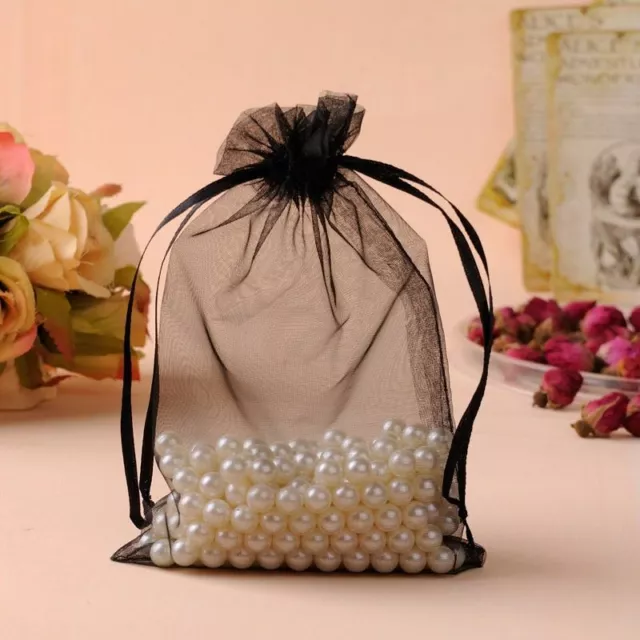 Grande Lacci Regali Sacchetti per Matrimoni di Organza Nero Jewelries
