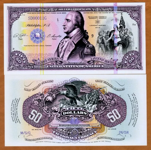 USA, 50 dollars, Private Issue Polymer, 2019 Benedict Arnold