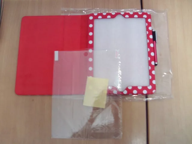 Apple iPad 4th Generation RED Polka Dot Cover Hard Easel Case Stylus & Protector 2