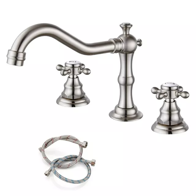 Two Handles Widespread Bathroom Faucet 3 Pieces Basin Faucets Mixer Tap Nickel