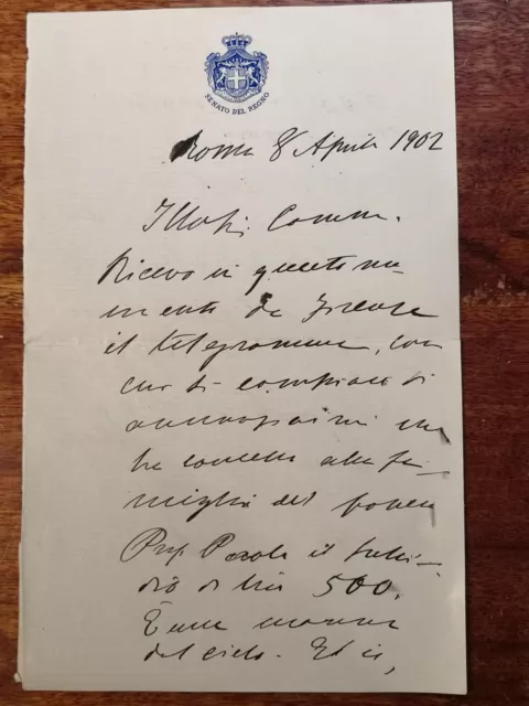 Pasquale Villari Autografo Storico Senatore Ministro Storico 1902