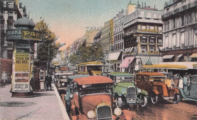 Antique postcard postcard PARIS crossroads MONTMARTRE cars car written