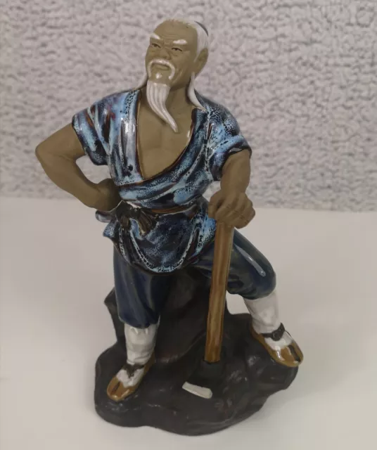 Vintage Chinese Shiwan Mudman Ceramic Figurine Woodcutter Axe man 9" High