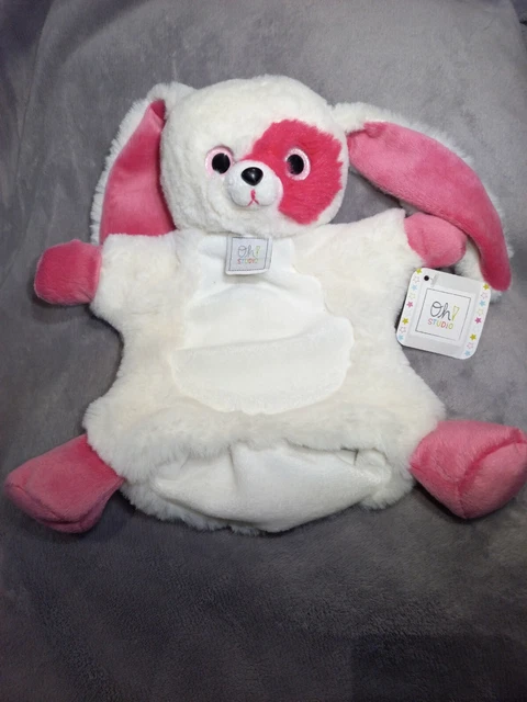 🐰Doudou Marionnette Lapin Blanc Rose OH STUDIO DOUDOU ET COMPAGNIE paillettes