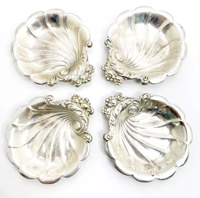 Lunt Sterling Silver 3" Set of 4 Clam Shell Nut Bon Bon Dish O481