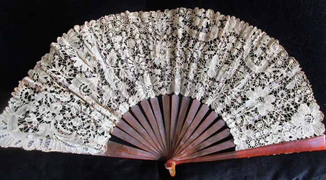 Ca. 1880 FRANZÖSISCHE SPITZENFÄCHER GEKLÖPPELTES HANDARBEIT FAN MUSEAL