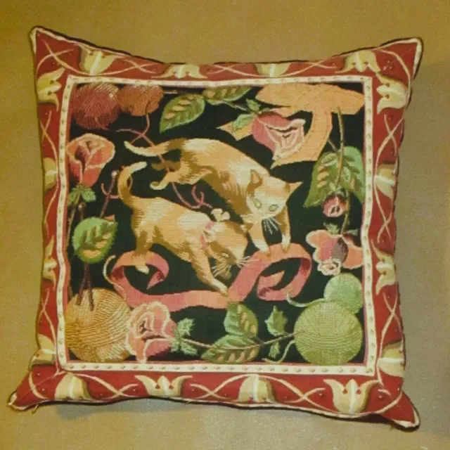 Vintage Pillow Playful Kitties By Capisserie Tapestry New York 16"X16"
