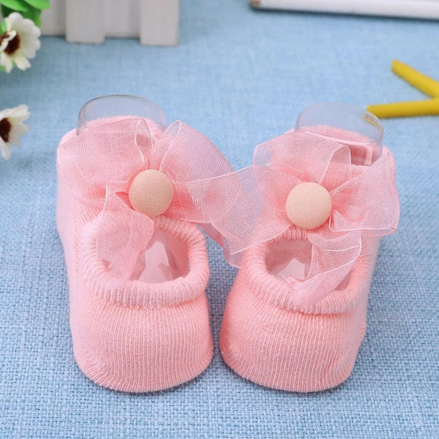 3 Pairs/Lot Flower Bowknot Baby Girls Cotton Anti-Slip Floor Socks (Pink M) fr 3