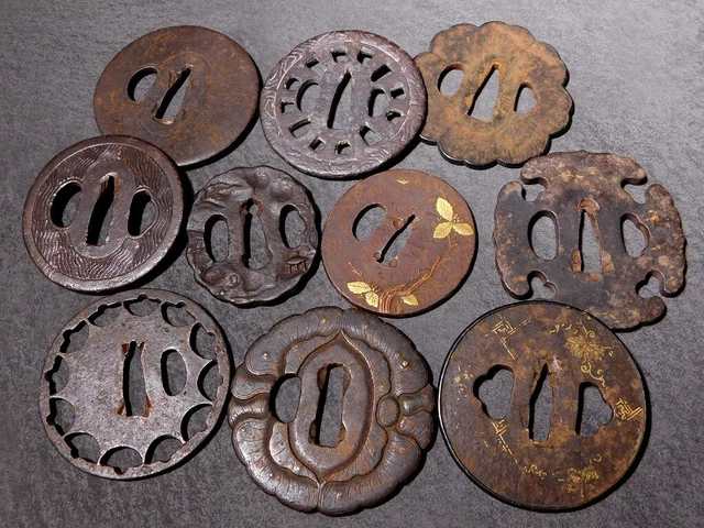 Various 10 TSUBA Sword guards Katana Wakizashi Tanto  Japan Edo original antique