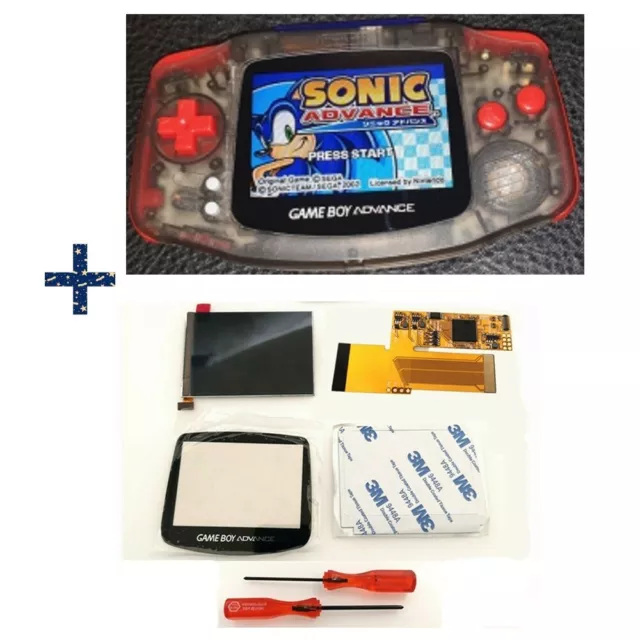 Clear Black shell+Red button IPS V2 Screen backlit mod For Game Boy Advance GBA