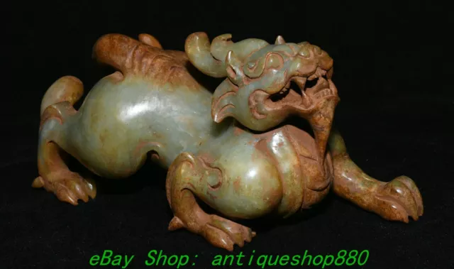 6.7'' Old Chinese Hetian Jade Carved PiXiu Phylactery Guardian Beast Statue