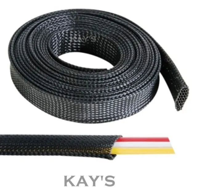 Black Braided Cable Sleeving Sheathing - Auto  Electrics Wire Harnessing, Marine
